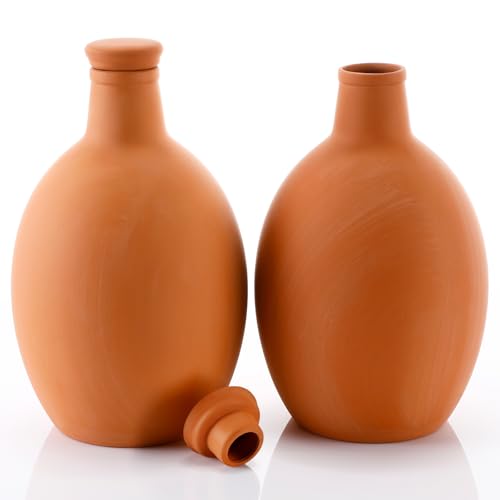 Ferrochef 2 Pcs Large Terracotta Watering Pots 50 Oz Ollas Self-Watering Pots Terracotta Watering Globes With Lid Plant Irrigation System for Indoor Outdoor Plants Raised Beds Garden