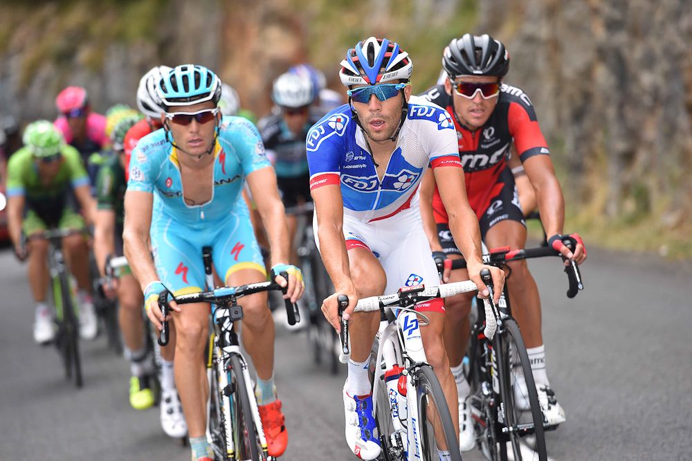 Thibaut Pinot rides in the breakaway during stage 14.