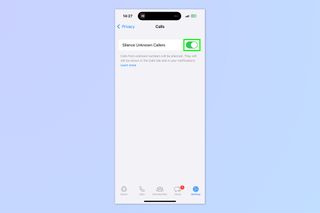 A screenshot showing how to silence unknown callers on WhatsApp