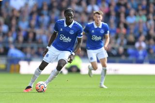 Newcastle United target Amadou Onana of Everton during the Premier League match between Everton FC and Fulham FC at Goodison Park on August 12, 2023 in Liverpool, England. (