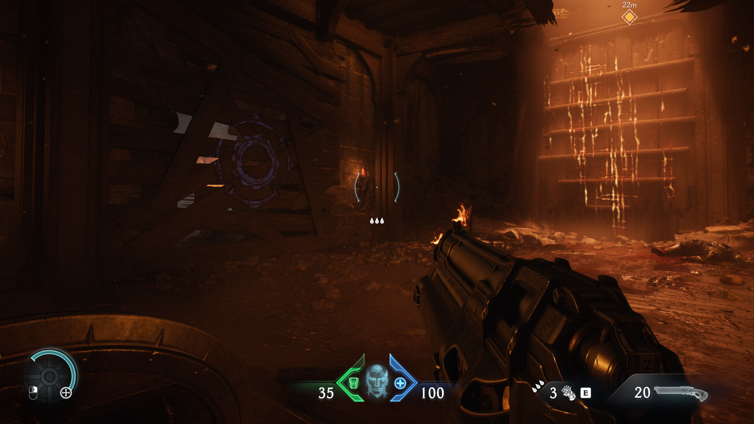 Doom: The Dark Ages Village of Khalim secrets - A dark room with a wooden barricade on the left.