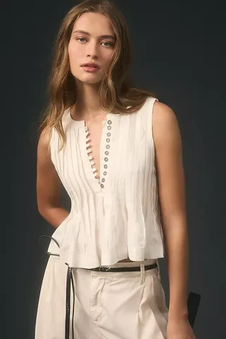 By Anthropologie Pleated Linen Tank