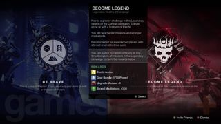 Destiny 2 Lightfall kampány nehézségválasztási képernyő Normál vagy legendás