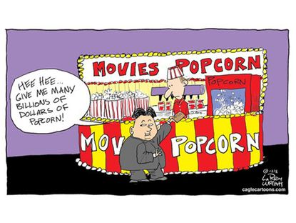 Editorial cartoon North Korea Hollywood hack