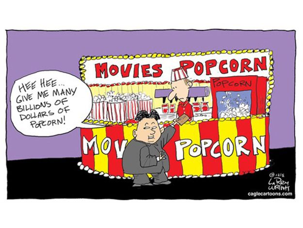 Editorial cartoon North Korea Hollywood hack