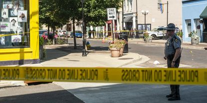 The scene where a gunman opened fire on a crowd of people in Dayton, Ohio. 