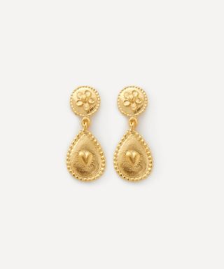 22ct Gold-Plated Love of Nature Heart and Flower Drop Earrings