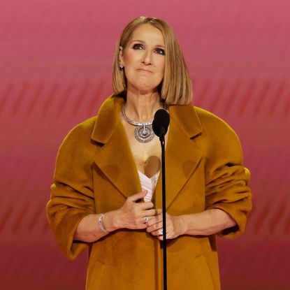 Celine Dion speaks onstage at the 2024 Grammy Awards