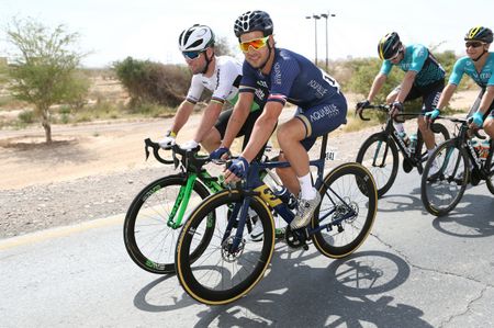 Adam Blythe (Aqua Blue Sport) chats with Mark Cavendish