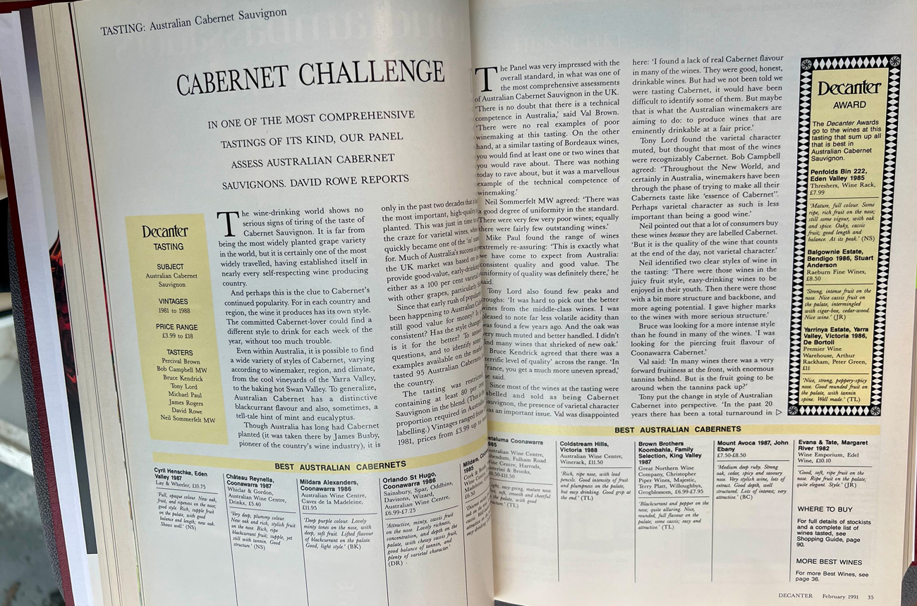 Decanter February 1991 issue - Australian Cabernet PT
