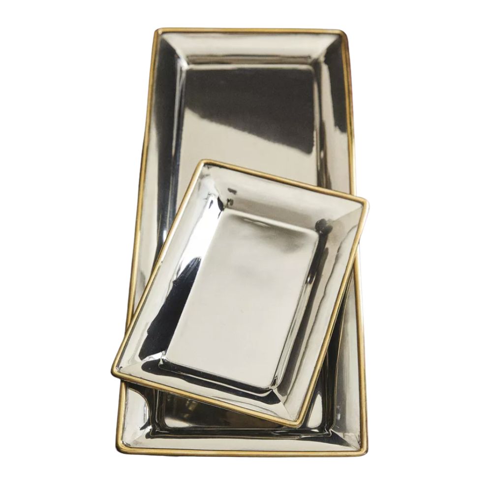 Silver trays with gold border