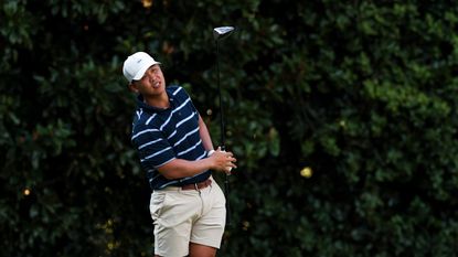 Luke Kwon hits a drive at the PGA Tour Creator Classic