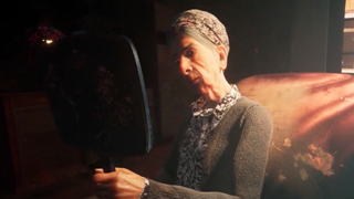 Ama looking in a mirror.