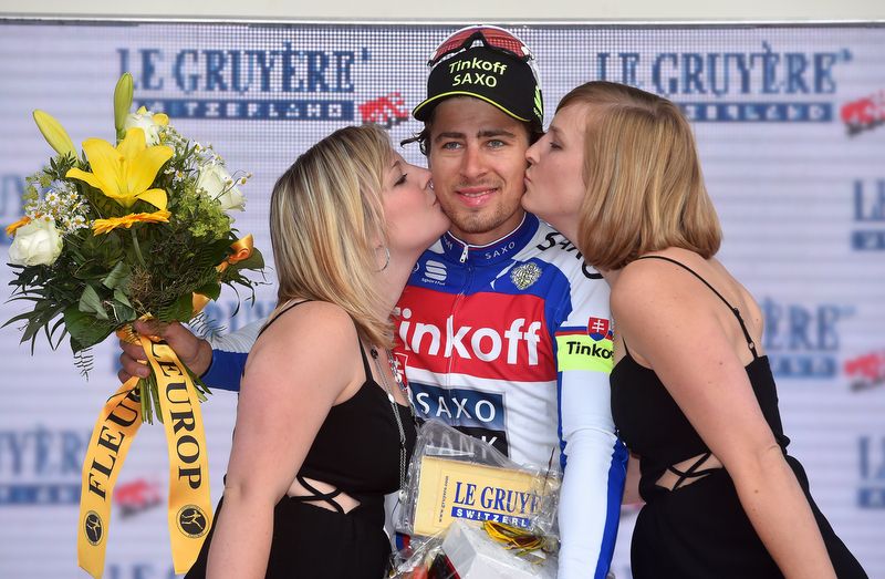 Peter Sagan enjoying the spoils of the stage victor