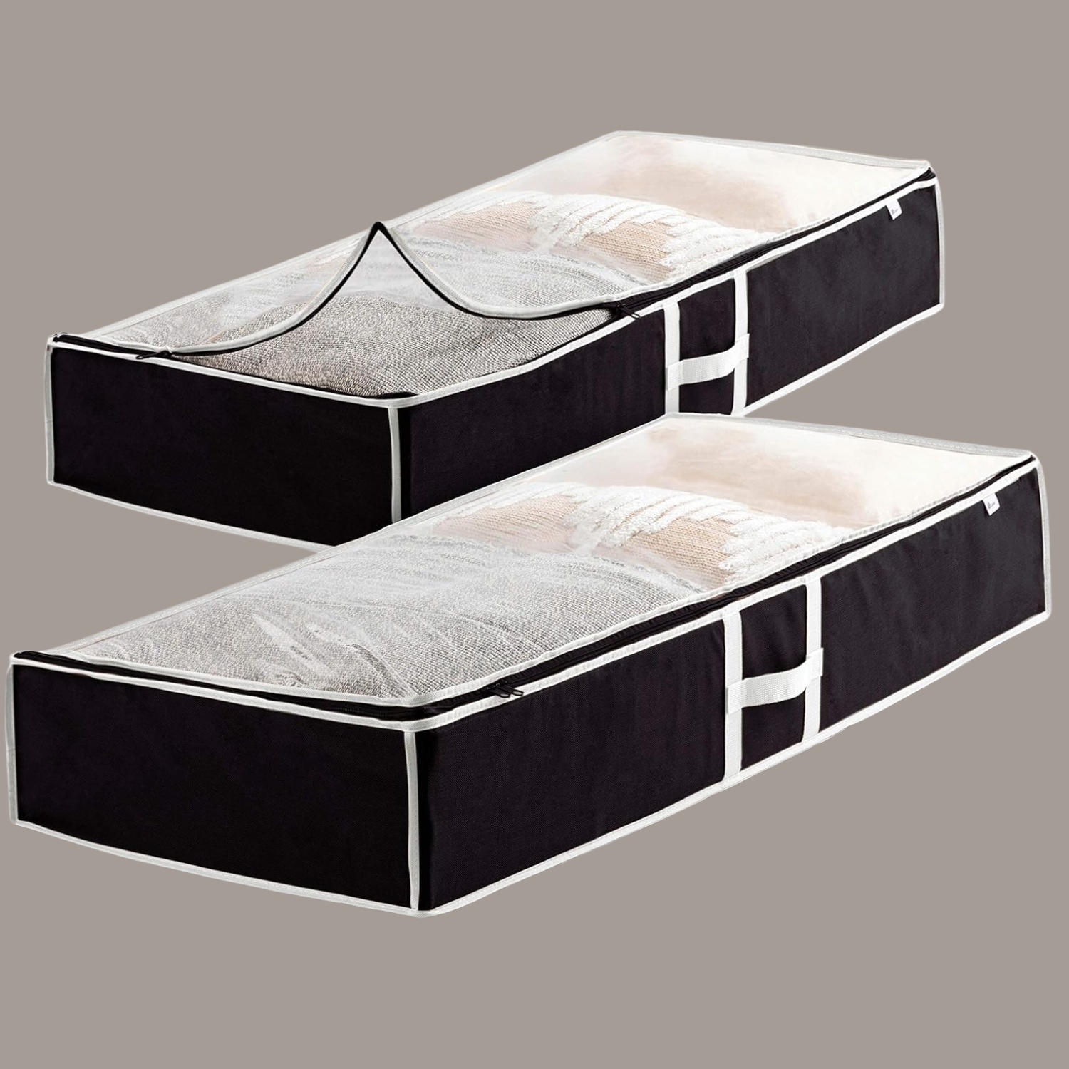 ZOBER, Premium Underbed Storage Bag (2-Pack) Clothes Storage Boxes With Zips, Storage Bags for Bedding, King Size Duvet, Linen, Pillow, Shoe - Non-Woven Under Bed Storage Box Organiser for Clothes