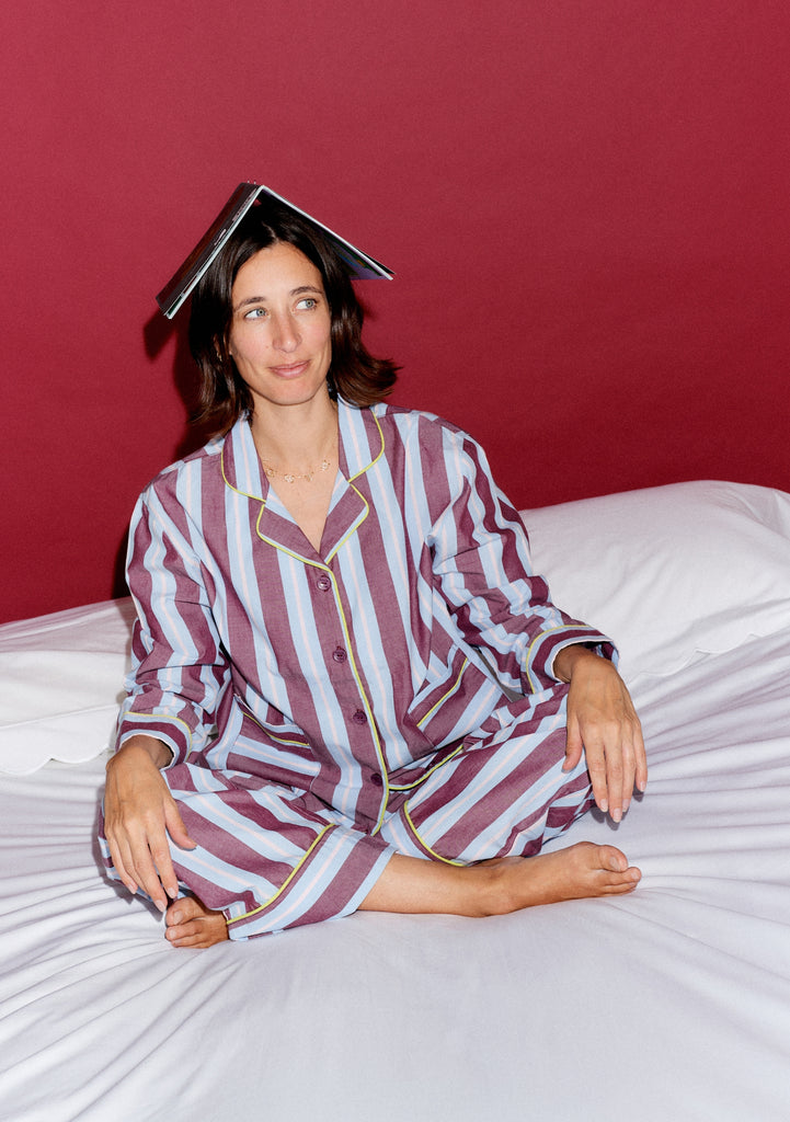 Tbco X Glassette Cotton Pyjamas in Berry Stripe