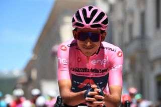 FOLIGNO ITALY MAY 17 Egan Arley Bernal Gomez of Colombia and Team INEOS Grenadiers Pink Leader Jersey at start during the 104th Giro dItalia 2021 Stage 10 a 139km stage from LAquila to Foligno Team Presentation girodiitalia Giro on May 17 2021 in Foligno Italy Photo by Stuart FranklinGetty Images