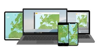 Tunnelbear app with interactive map running on multiple devices
