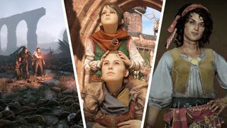 Three images or bits of key art from A Plague Tale: Innocence, Requiem, and Resonance