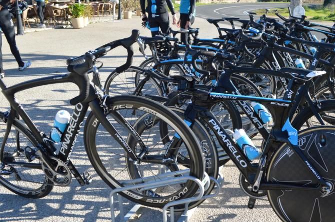 Team Sky's Pinarello bikes await