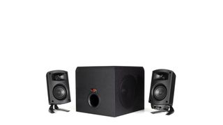 Klipsch ProMedia 2.1 THX speakers on white for BG grid