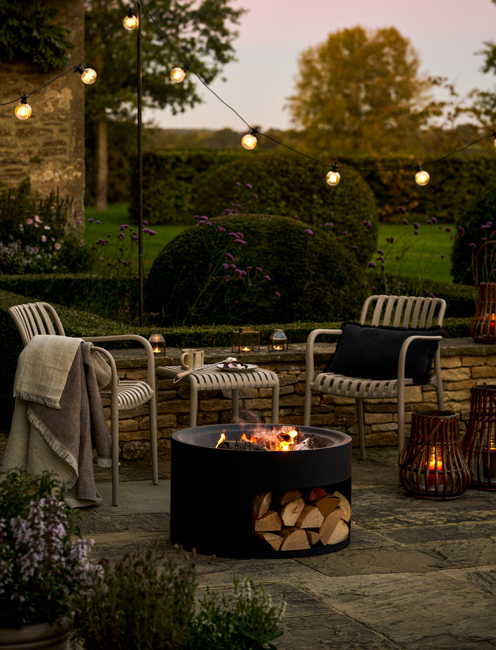 Sarsden Fire Pit Round &amp;amp; Log Store - Steel, Black