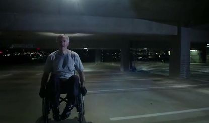 Texas Republican candidate Greg Abbott climbs up through parking garage in his wheelchair for new TV ad