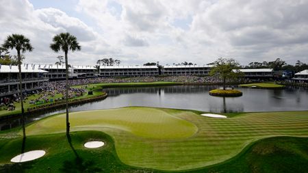 The 16th and 17th greens at TPC Sawgrass