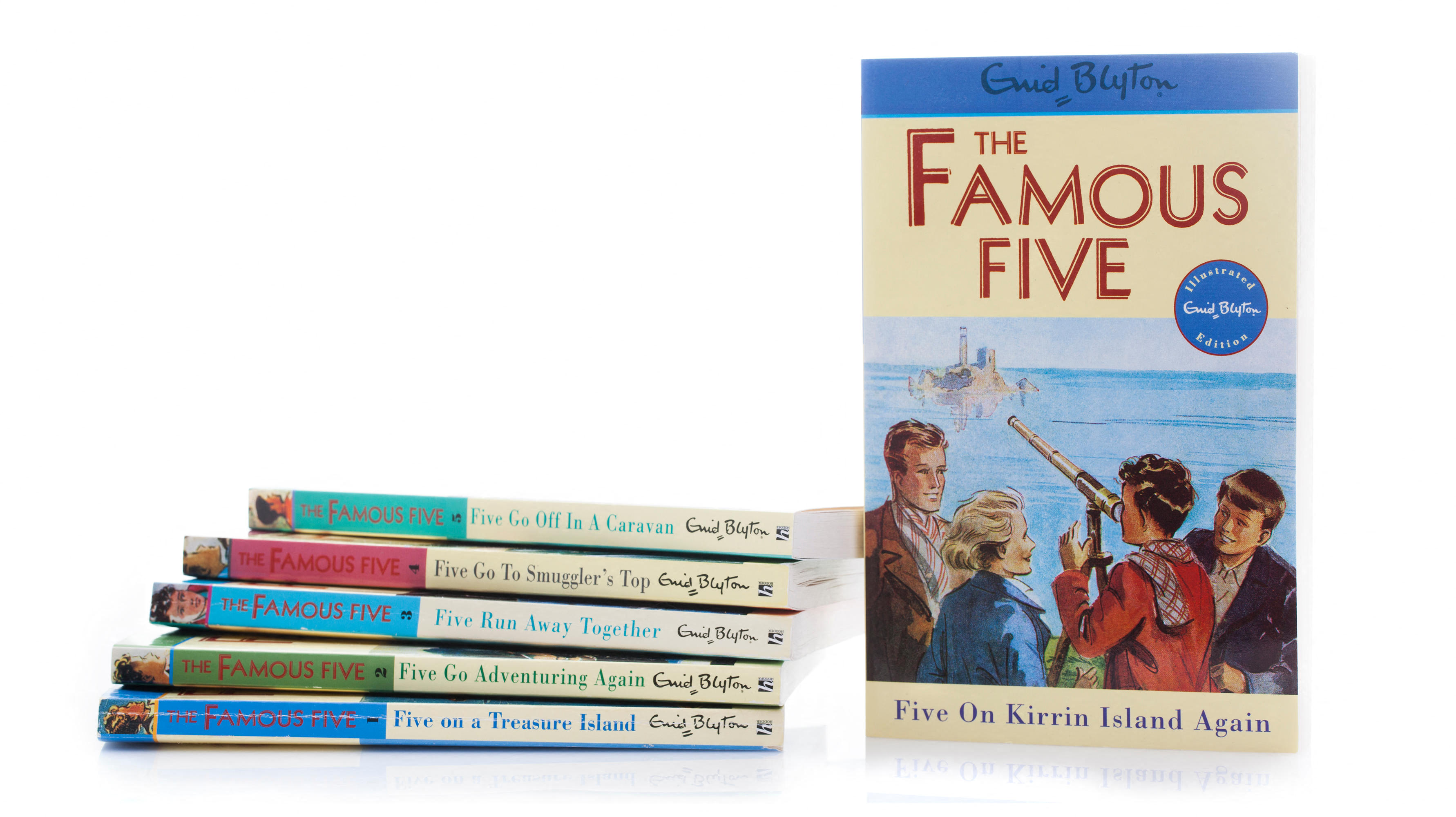 Stack of Famous Fives books on a white background