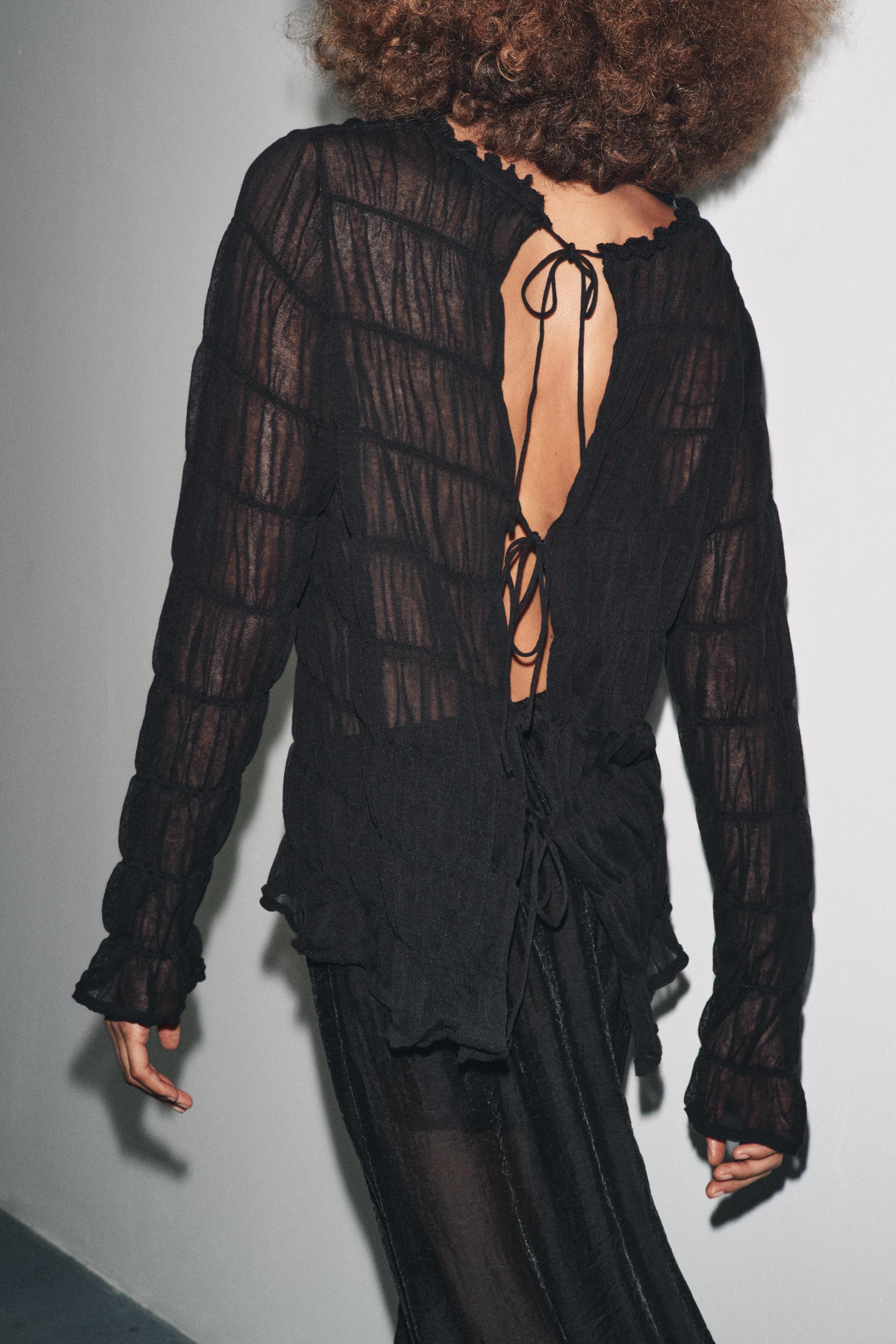 Ruched Semi-Sheer Knit Top