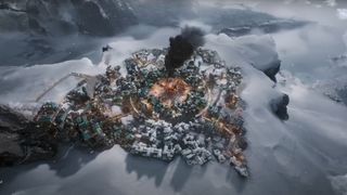 A city in Frostpunk 2 teeming with industry