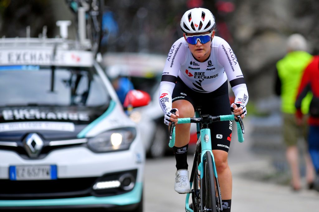 CASCATE DEL TOCE ITALY JULY 05 Georgia Williams of New Zealand and Team BikeExchange during the 32nd Giro dItalia Internazionale Femminile 2021 Stage 4 a 112km Individual Time Trial from Fondovalle to Cascate Del Toce 1714m ITT GiroDonne UCIWWT on July 05 2021 in Cascate Del Toce Italy Photo by Luc ClaessenGetty Images