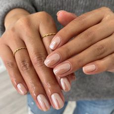A close-up shot of toffee glazed nails