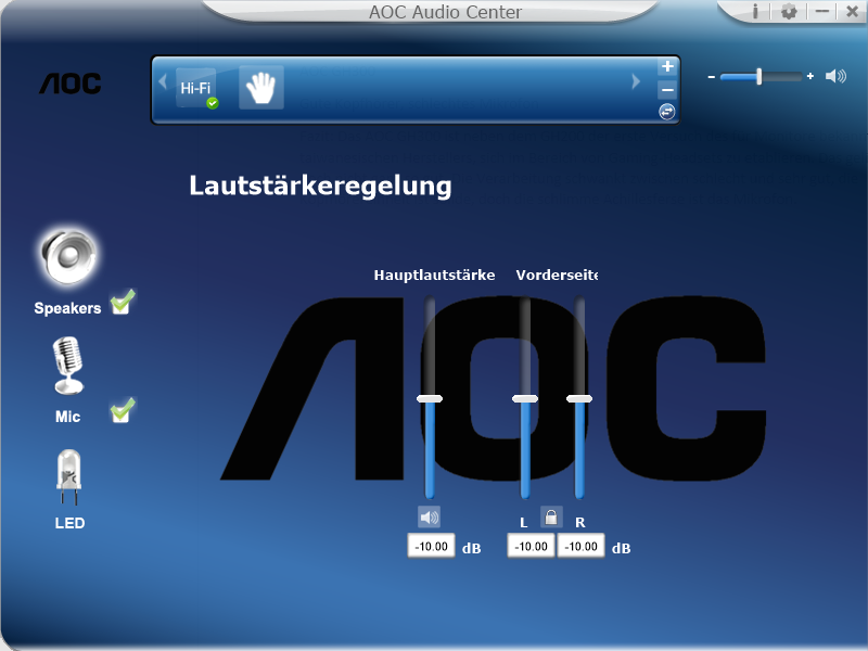 Screenshot vom AOC Audio Center