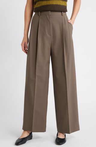 Pleat Front Twill Wide Leg Pants