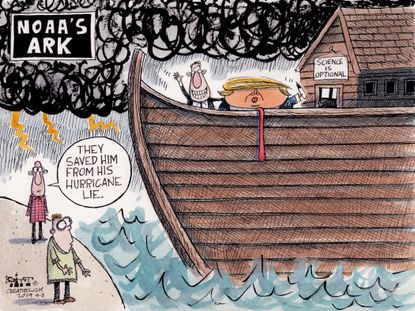 Political Cartoon U.S. Trump Hurricane Dorian NOAA