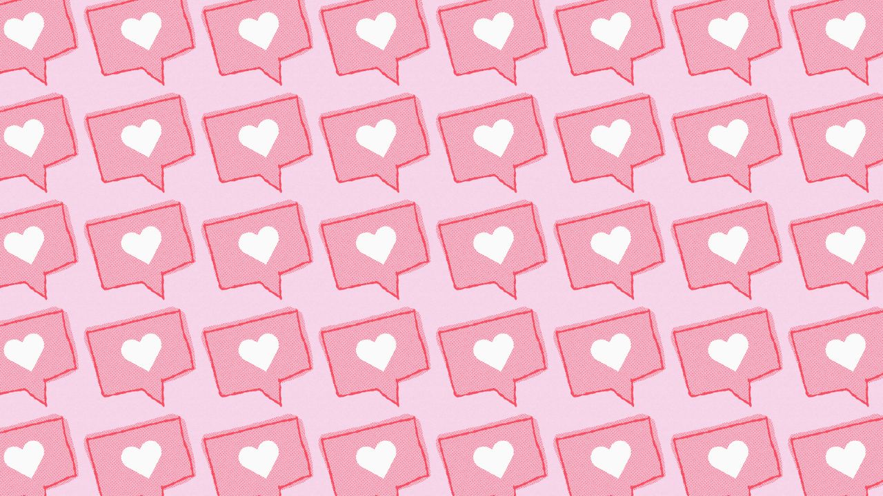 Social media love red heart icon on pink background - stock photo