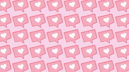 Social media love red heart icon on pink background - stock photo