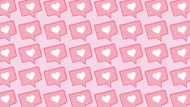 Social media love red heart icon on pink background - stock photo