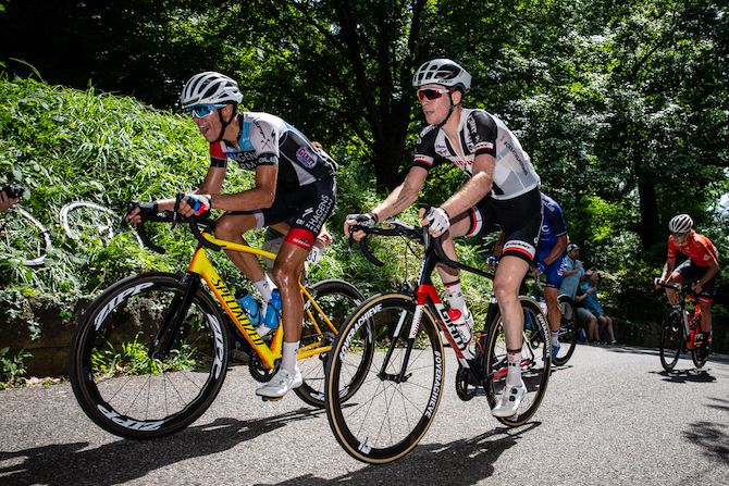 Chad Haga (Sunweb) and Christopher Blevins (Axeon) on the climb during the US Pro Road Race National Championships on June 24, 2018 in Knoxville, Tennessee
