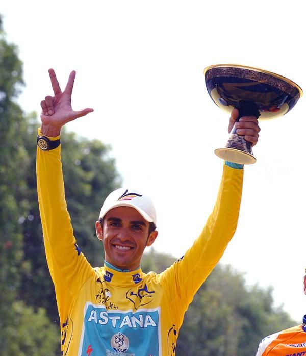 Spain's Alberto Contador (Astana) repeats as Tour de France champion.