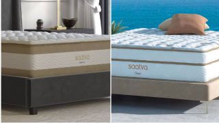 Saatva RX vs Saatva Classic Mattress comparison image shows the RX on the left and the Classic on the right