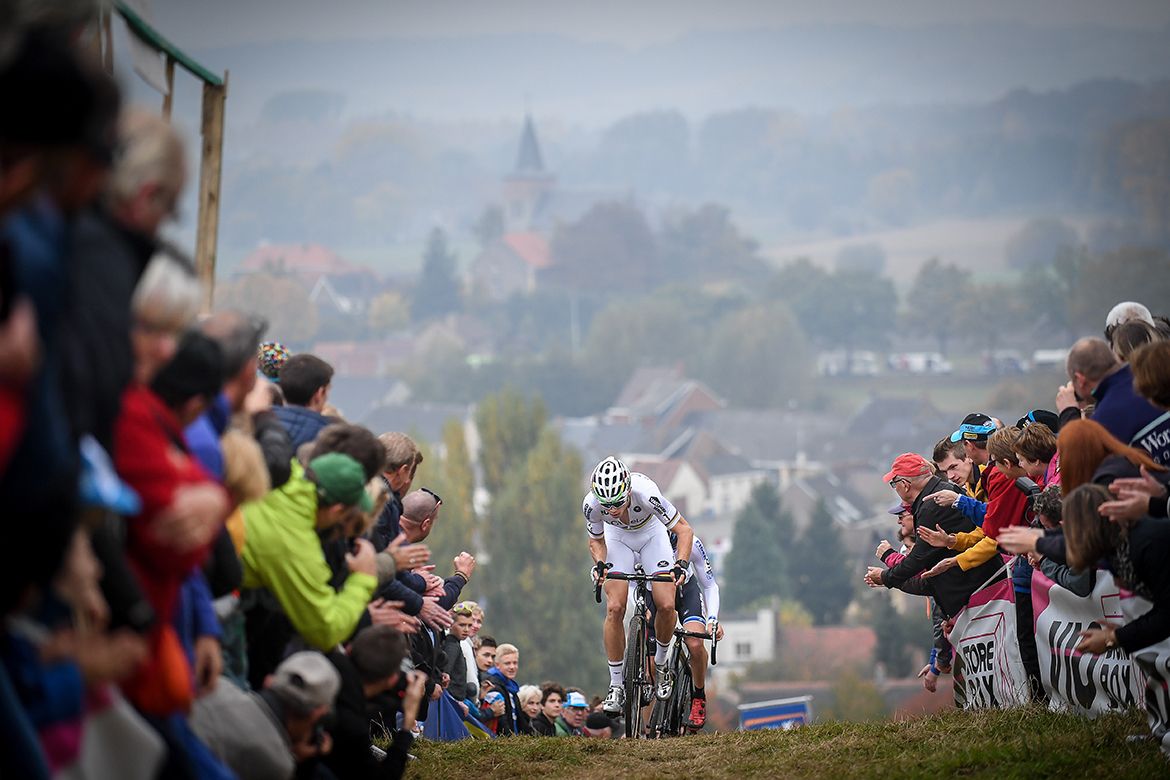 The crowds lined the Koppenberg course to watch Wout Van Aert win