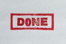 A bold red stamp with the word "done" inside a rectangular frame. 