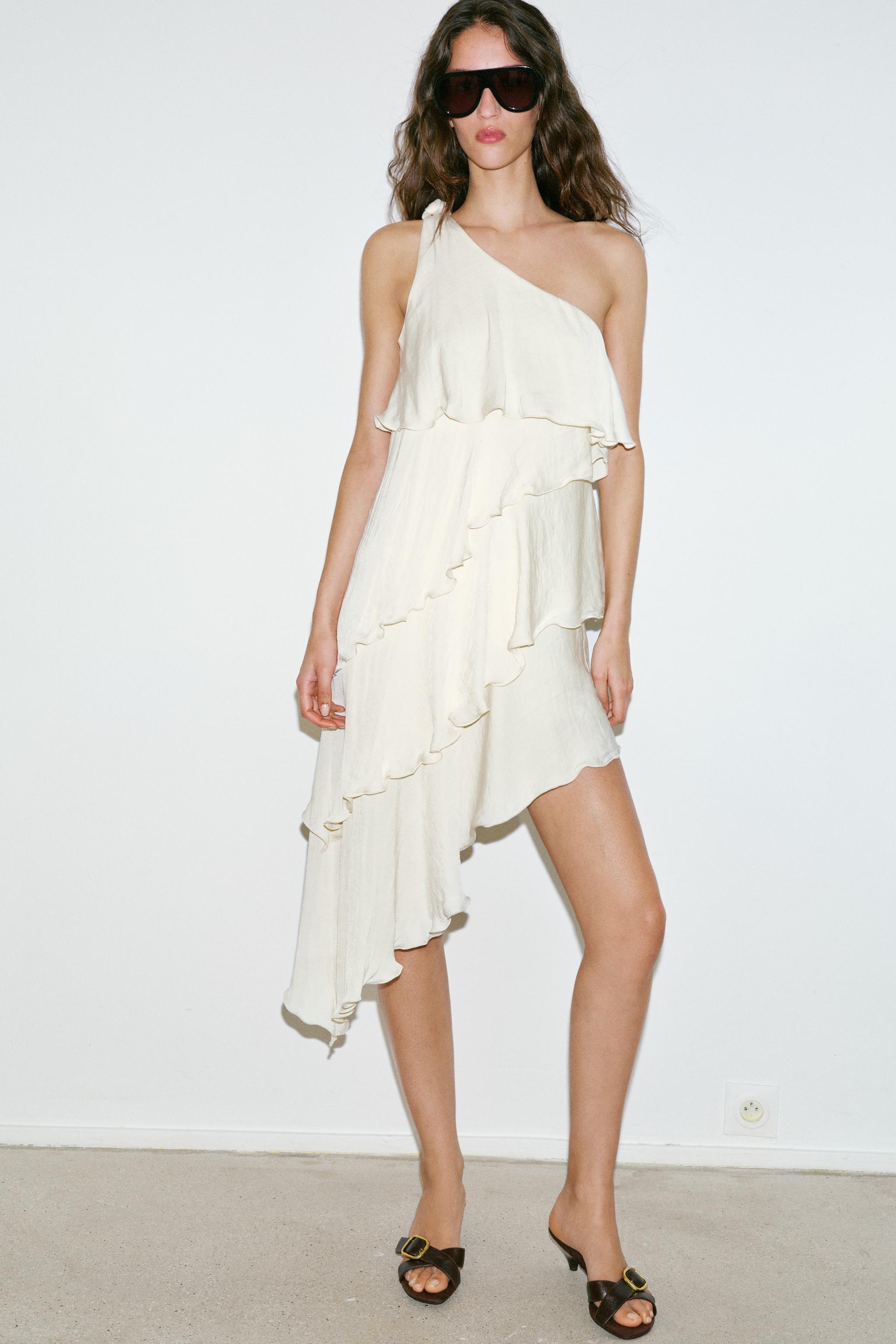 Ruffled Knotted Dress - Ecru - Xs