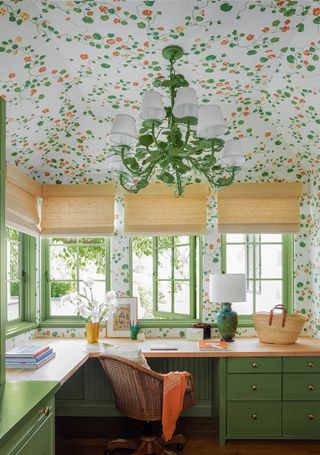 Home office papered in Lake August Nasturtium