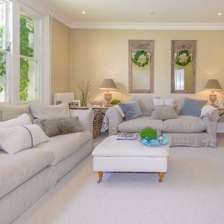 living room with white sofa