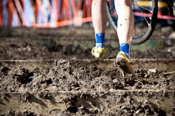 Thick mud on the stairs section.