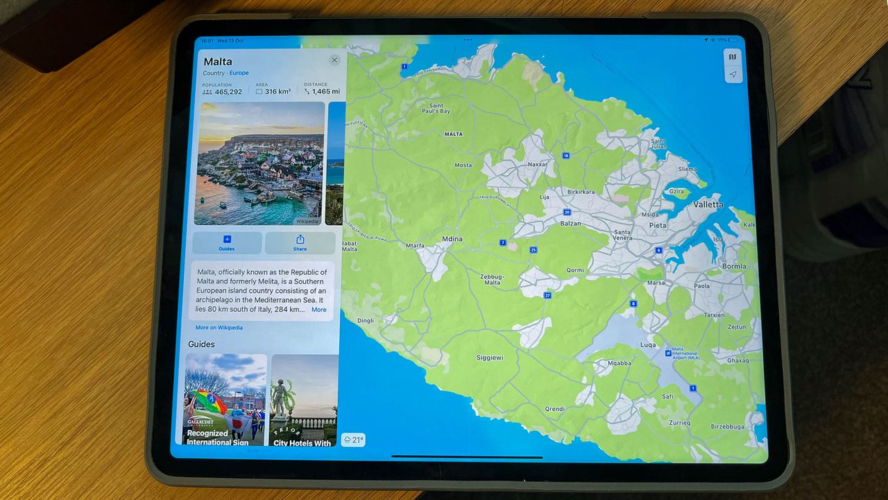 A photograph of the 12.9in Apple iPad Pro's travel planning feature