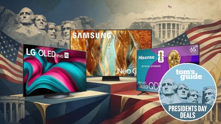 Collage of TVs on sale for Presidents Day